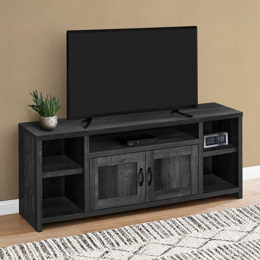 Monarch Specialties I2743 | TV stand - 60" - 5 shelves - 2 doors - Faux wood Black-SONXPLUS Granby