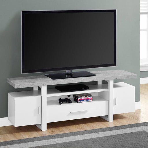 Monarch Specialties I 2725 | Meuble TV - 60" - Dessus en simili-ciment - Blanc-SONXPLUS Granby