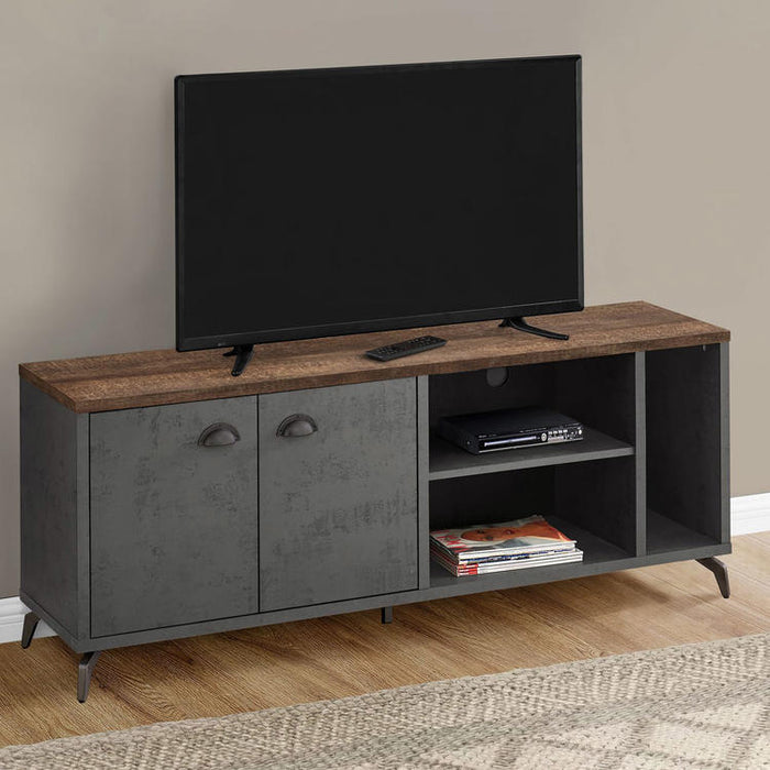 Monarch Specialties I 2831 | TV stand - 60" - Imitation wood - Medium brown - Grey imitation concrete-SONXPLUS Granby