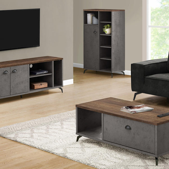 Monarch Specialties I 2831 | TV stand - 60" - Imitation wood - Medium brown - Grey imitation concrete-SONXPLUS Granby