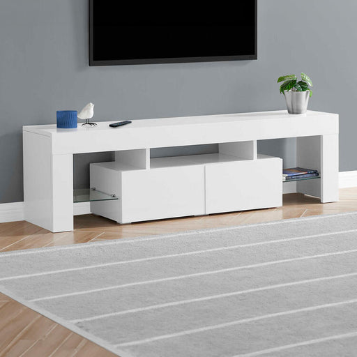 Monarch Specialties I 3548 | TV stand - 63" - Tempered glass - Glossy white-SONXPLUS Granby