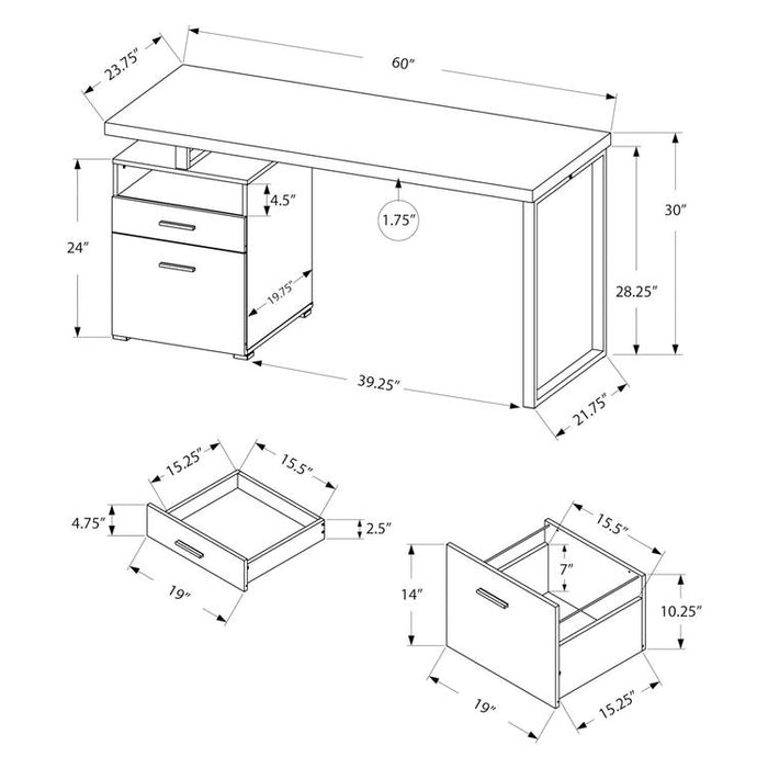 Monarch Specialties I 7143 | Meuble d'ordinateur - 60" - Métal argent - Espresso-SONXPLUS Granby