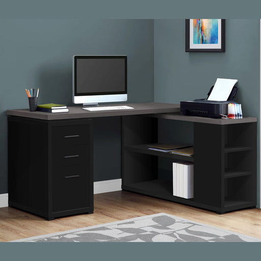 Monarch Specialties I 7419 | Computer cabinet - Corner - L-shaped design - Left or right orientation - With drawers - Grey top - Black-SONXPLUS Granby