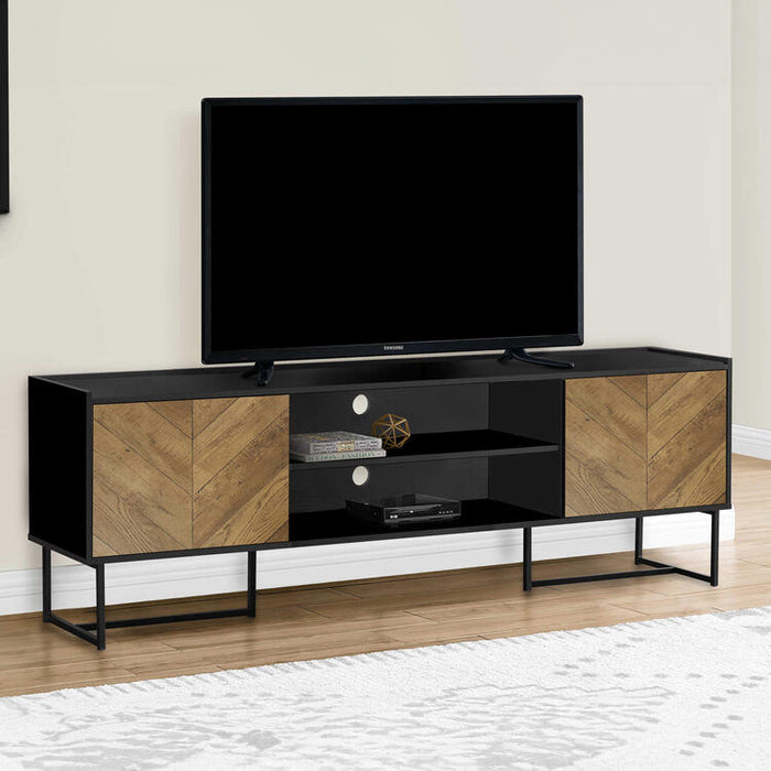 Monarch Specialties I 2752 | 72'' TV stand - Black metal base - With 2 wood-like doors-SONXPLUS Granby