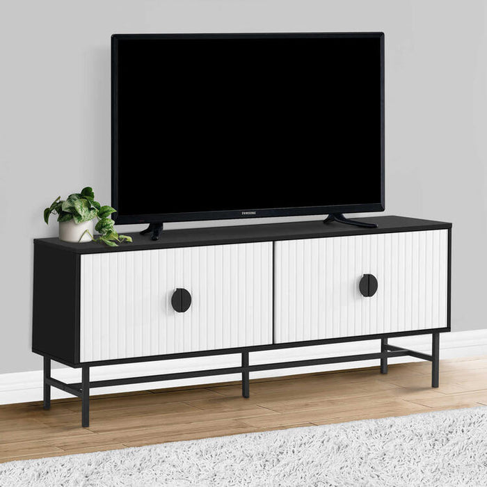 Monarch Specialties I 2732 | 60'' TV stand - Black metal base - 2 white doors-SONXPLUS Granby