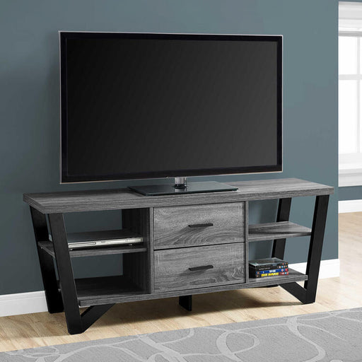 Monarch Specialties I2762 | TV stand - 60" - 2 Storage drawers - Grey/Black-SONXPLUS Granby