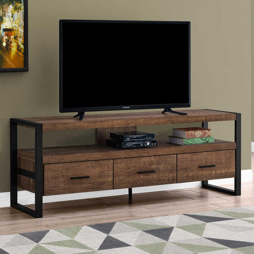 Monarch Specialties I2820 | TV stand - 60" - 3 Drawers - Dark brown-SONXPLUS Granby