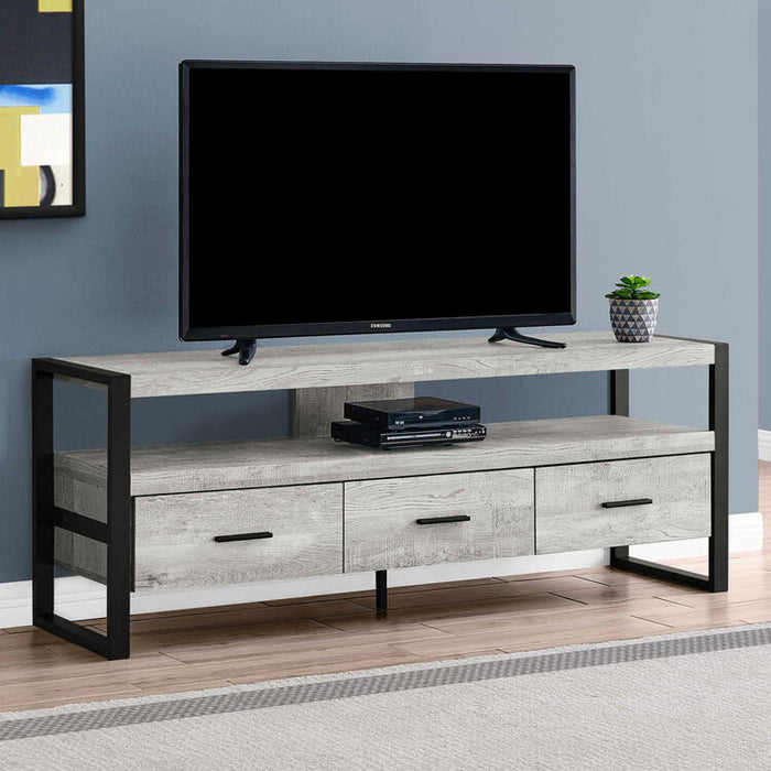 Monarch Specialties I2821 | TV Stand - 60" - 3 Drawers - Grey-SONXPLUS Granby