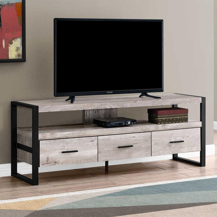 Monarch Specialties I2822 | TV stand - 60" - 3 Drawers - Taupe-SONXPLUS Granby