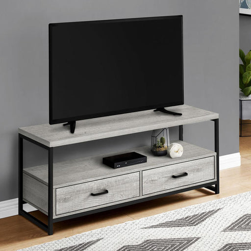 Monarch Specialties I 2871 | TV stand - 48" - 2 Storage drawers - Black metal - Grey imitation wood-SONXPLUS Granby