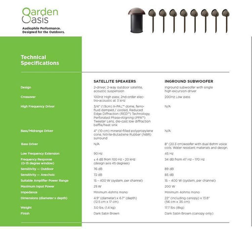 Paradigm Garden Oasis Essentials System | Ensemble d'Haut-parleurs Extérieur - 8 Haut-parleurs - 1 Caisson de grave - Bronze-SONXPLUS Granby