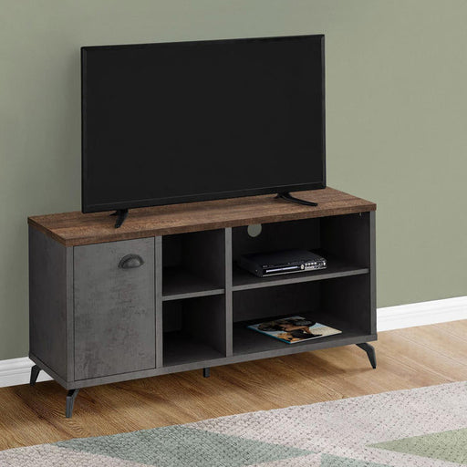 Monarch Specialties I 2830 | TV stand - 48" - Imitation wood - Medium brown - Grey imitation concrete-Sonxplus 