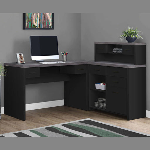 Monarch Specialties I 7430 | Computer Cabinet - Corner - L-Shape Design - Left or right orientation - With drawers - Grey top - Black-Sonxplus Granby