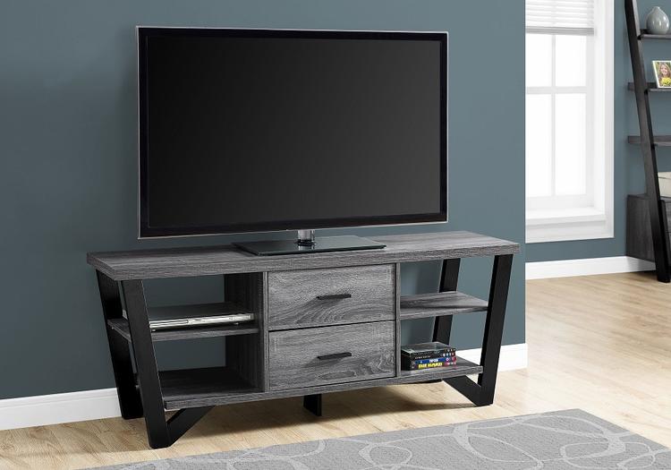 Monarch Specialties I2762 | TV stand - 60" - 2 Storage drawers - Grey/Black-Sonxplus 