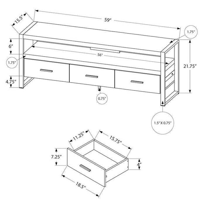 Monarch Specialties I 2823 | TV Stand - 60" - 3 Drawers - Imitation Wood - Black-SONXPLUS.com