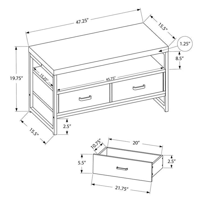 Monarch Specialties I 2871 | TV stand - 48" - 2 Storage drawers - Black metal - Imitation wood Grey-SONXPLUS.com