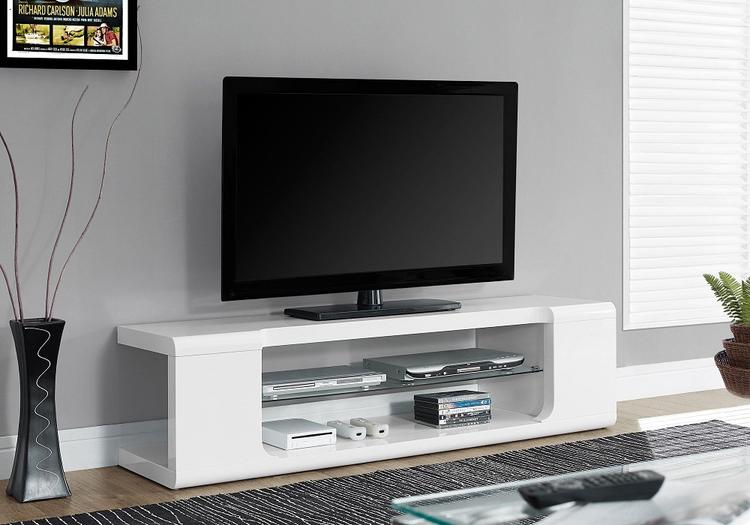 Monarch Specialties I3535 | Meuble TV - 60" - 1 Tablette en verre - Blanc-Sonxplus 